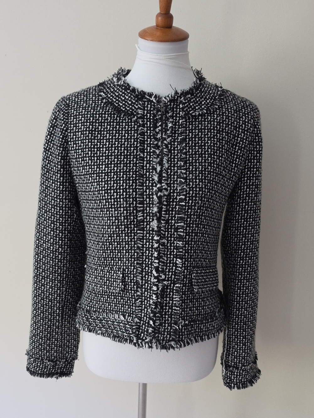 VALERIE BARTINELLI Black and White Tweed Blazers Jacket